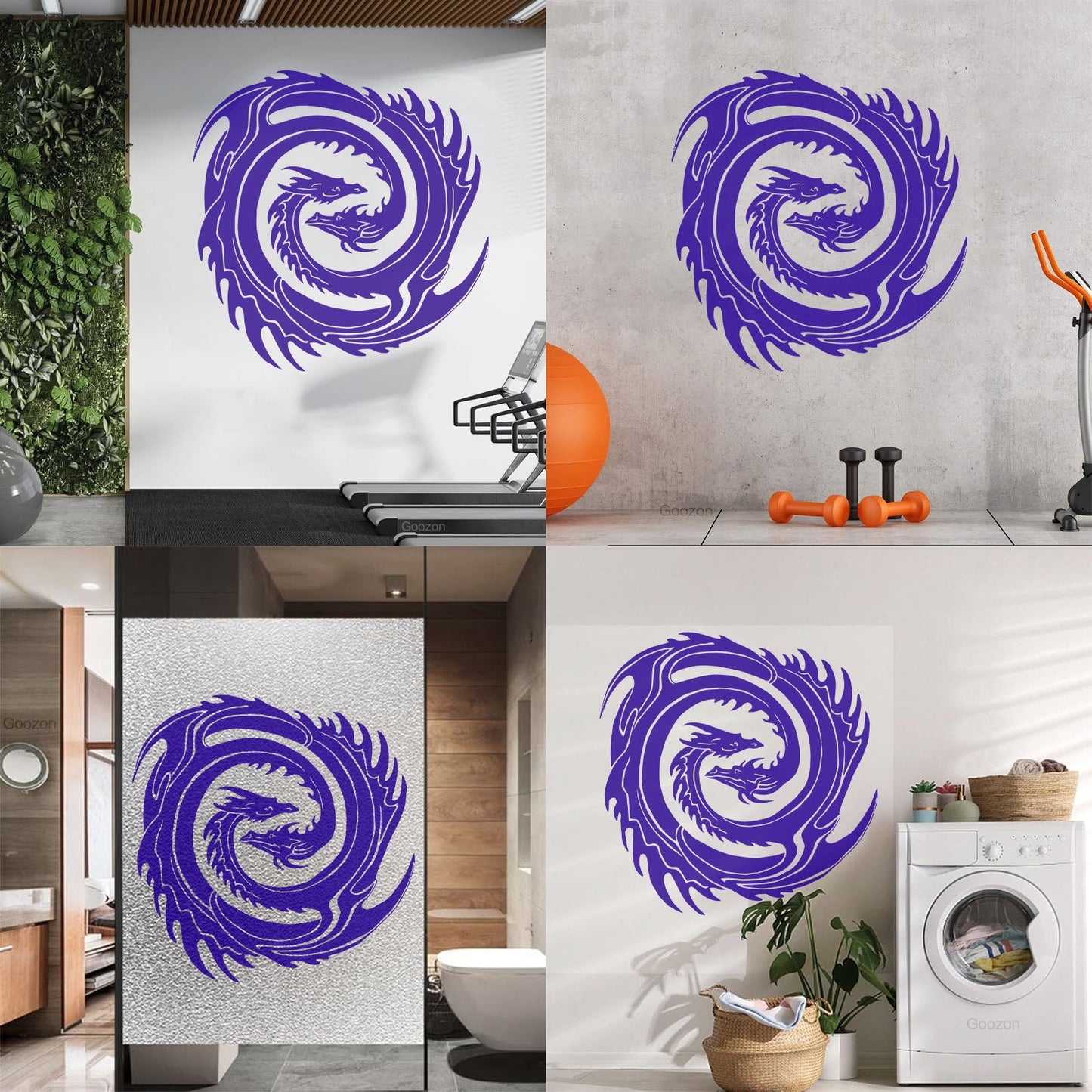 Wall Decals Two Head Dragon Circle Fantasy Japanese Easy Installation