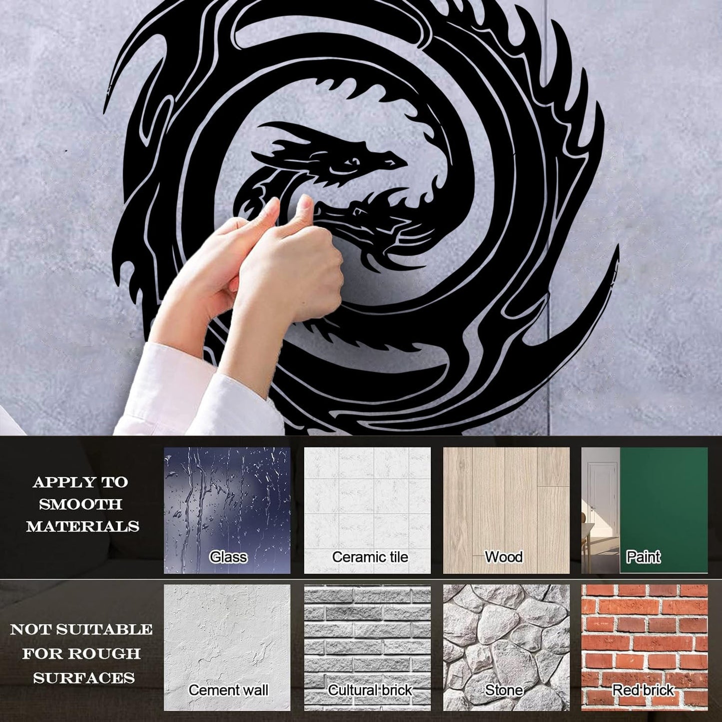 Wall Decals Two Head Dragon Circle Fantasy Japanese Easy Installation