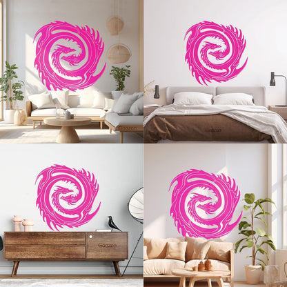 Wall Decals Two Head Dragon Circle Fantasy Japanese Easy Installation