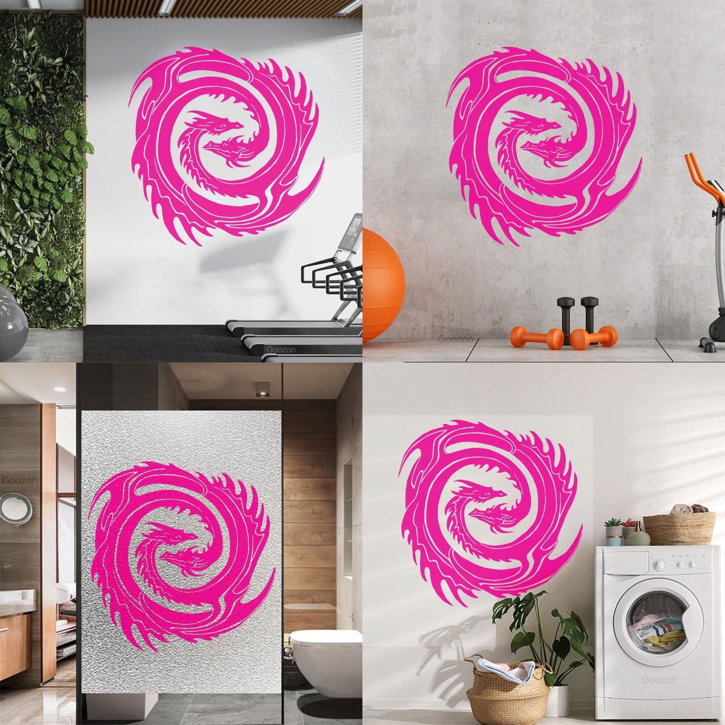 Wall Decals Two Head Dragon Circle Fantasy Japanese Easy Installation