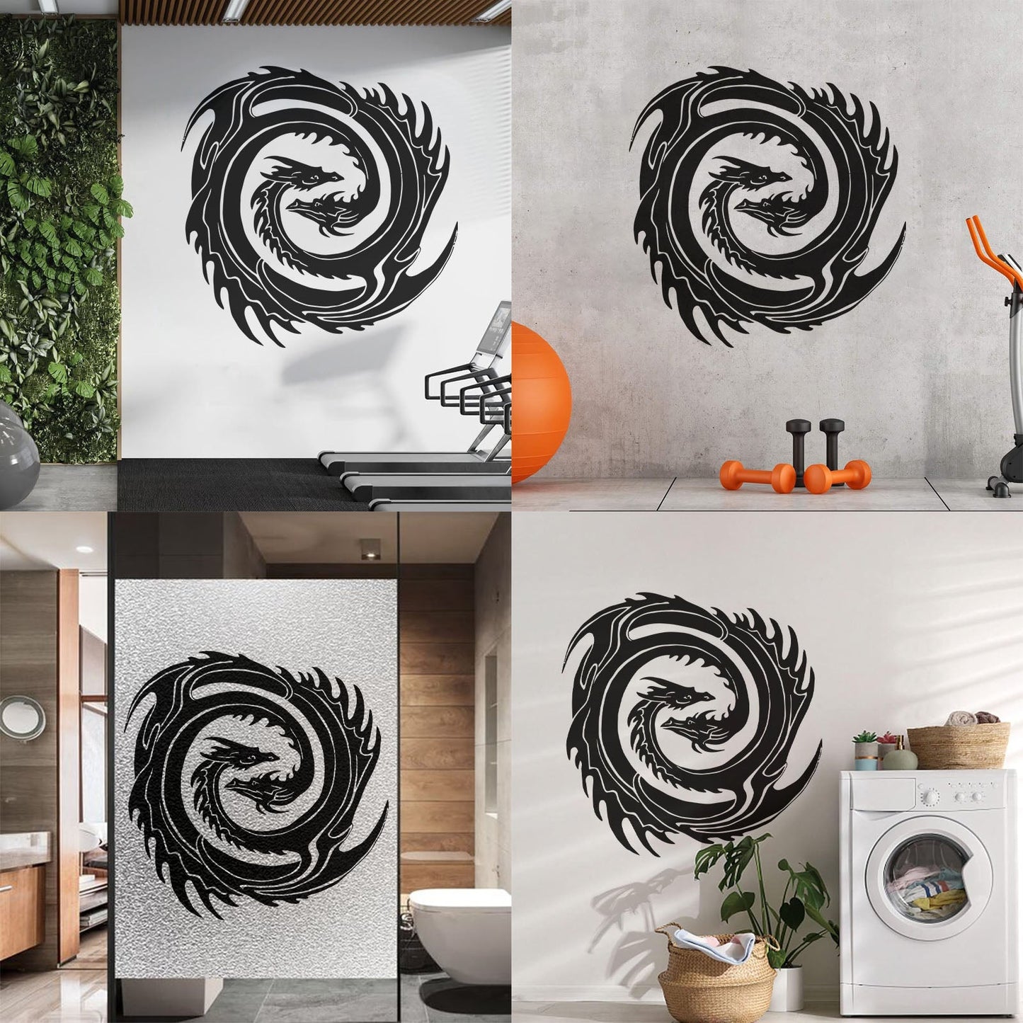 Wall Decals Two Head Dragon Circle Fantasy Japanese Easy Installation