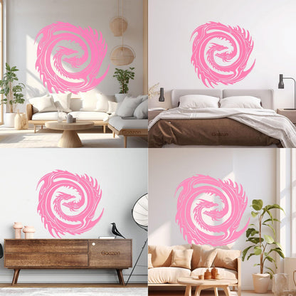 Wall Decals Two Head Dragon Circle Fantasy Japanese Easy Installation