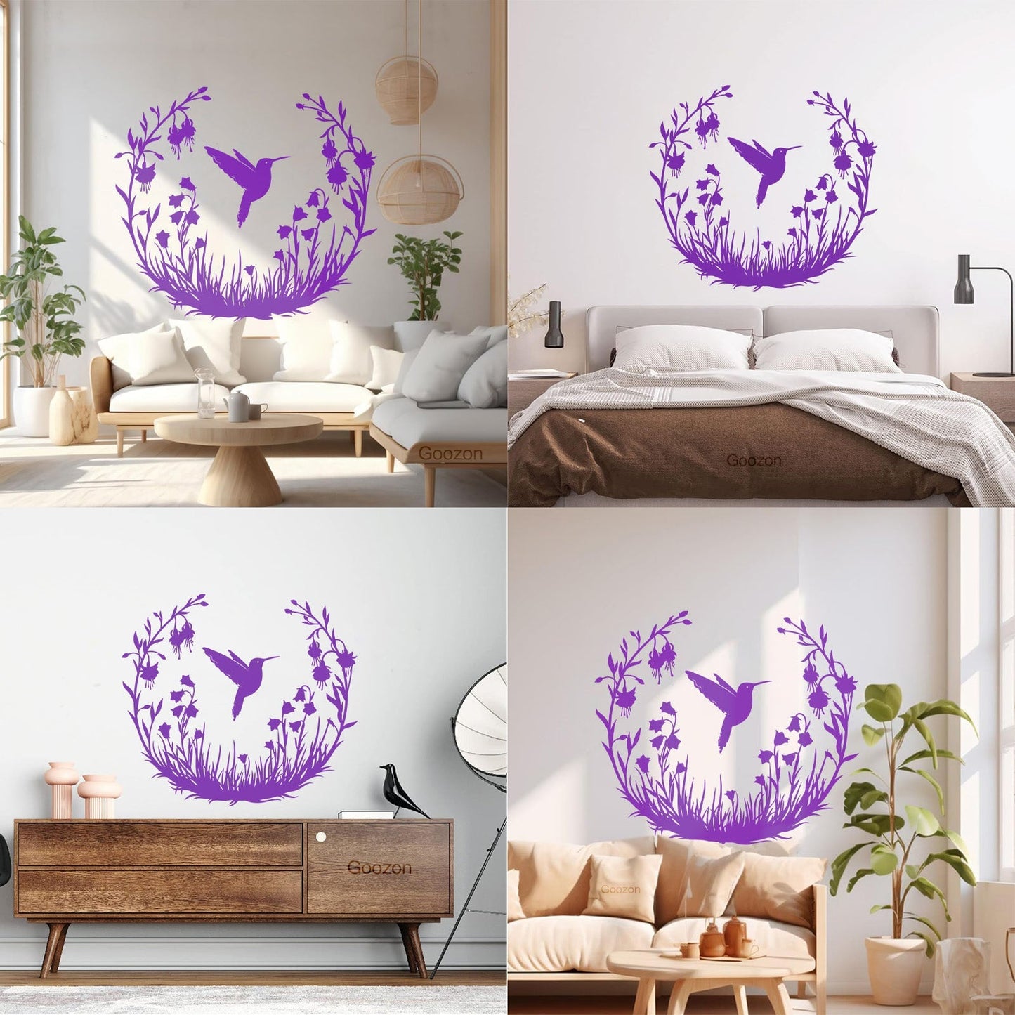 Vinyl Wall Stickers Hummingbird With Flowers Natural Flying Bird Circle Can Modify And Add Information