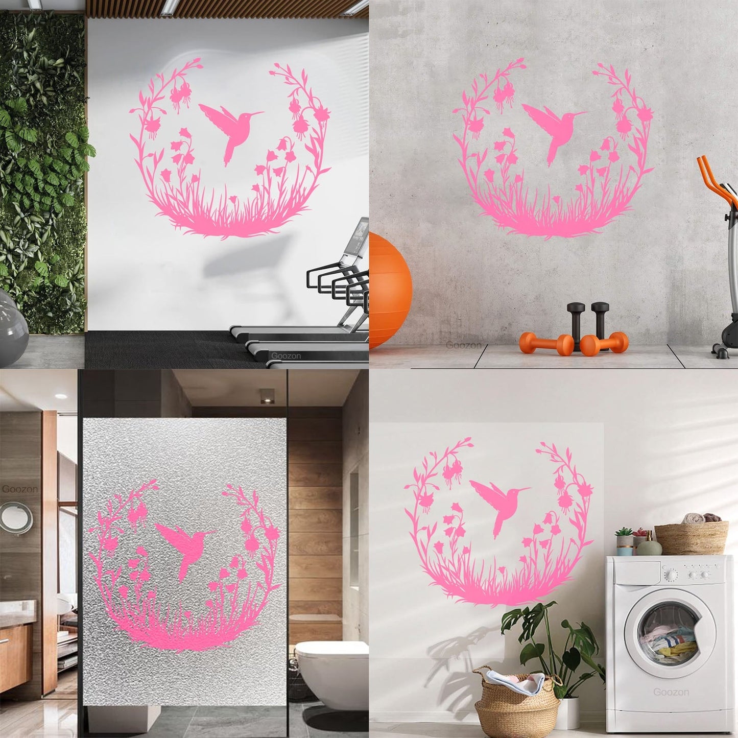 Vinyl Wall Stickers Hummingbird With Flowers Natural Flying Bird Circle Can Modify And Add Information