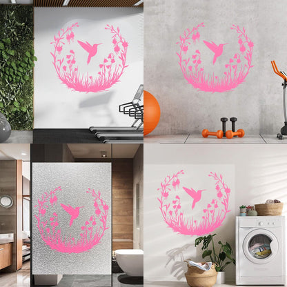 Vinyl Wall Stickers Hummingbird With Flowers Natural Flying Bird Circle Can Modify And Add Information