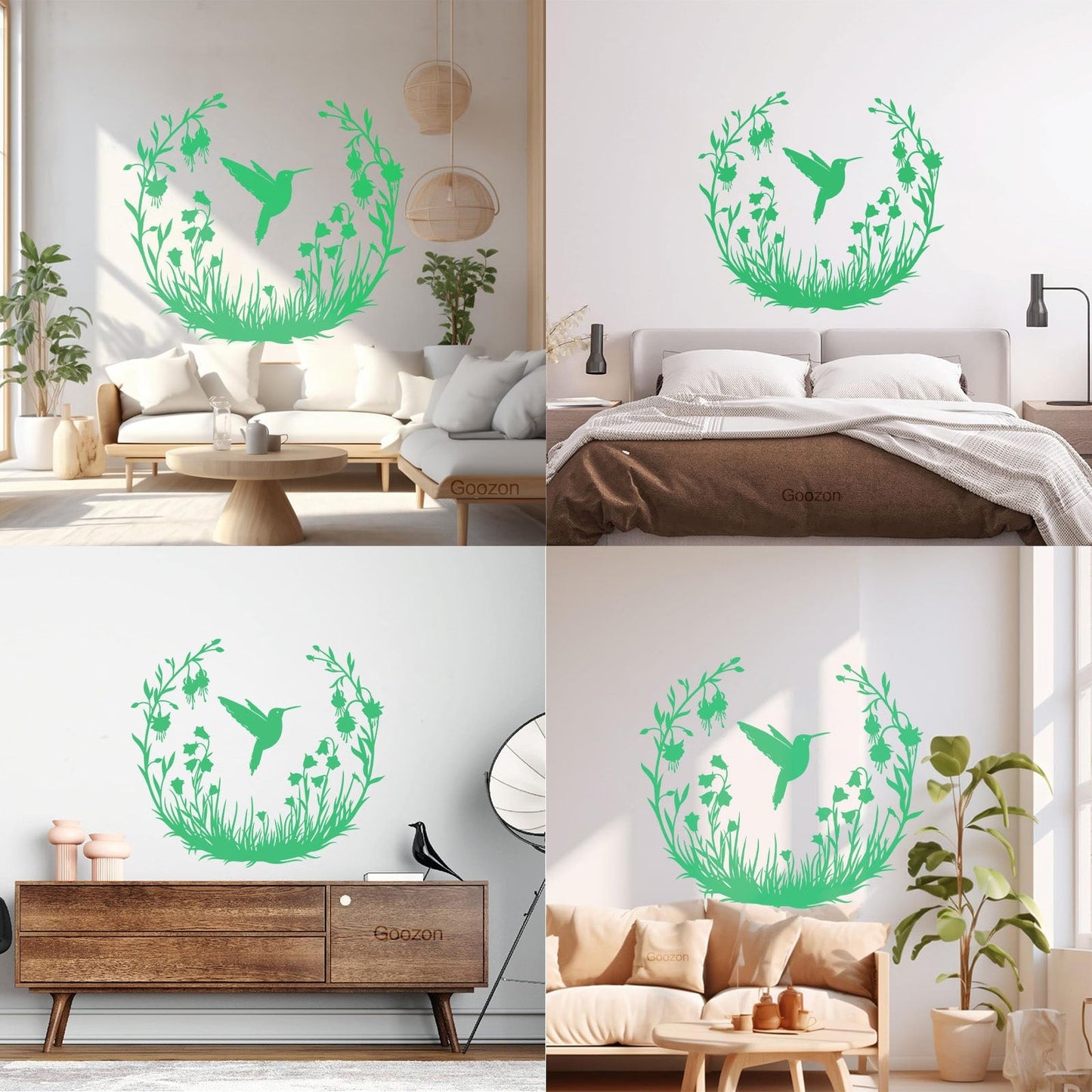 Vinyl Wall Stickers Hummingbird With Flowers Natural Flying Bird Circle Can Modify And Add Information