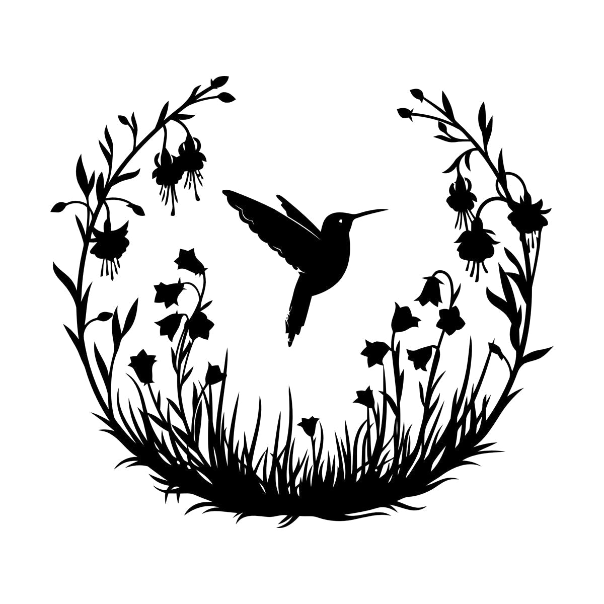Vinyl Wall Stickers Hummingbird With Flowers Natural Flying Bird Circle Can Modify And Add Information