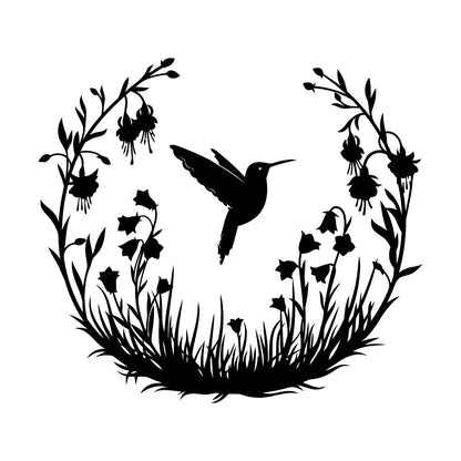 Vinyl Wall Stickers Hummingbird With Flowers Natural Flying Bird Circle Can Modify And Add Information