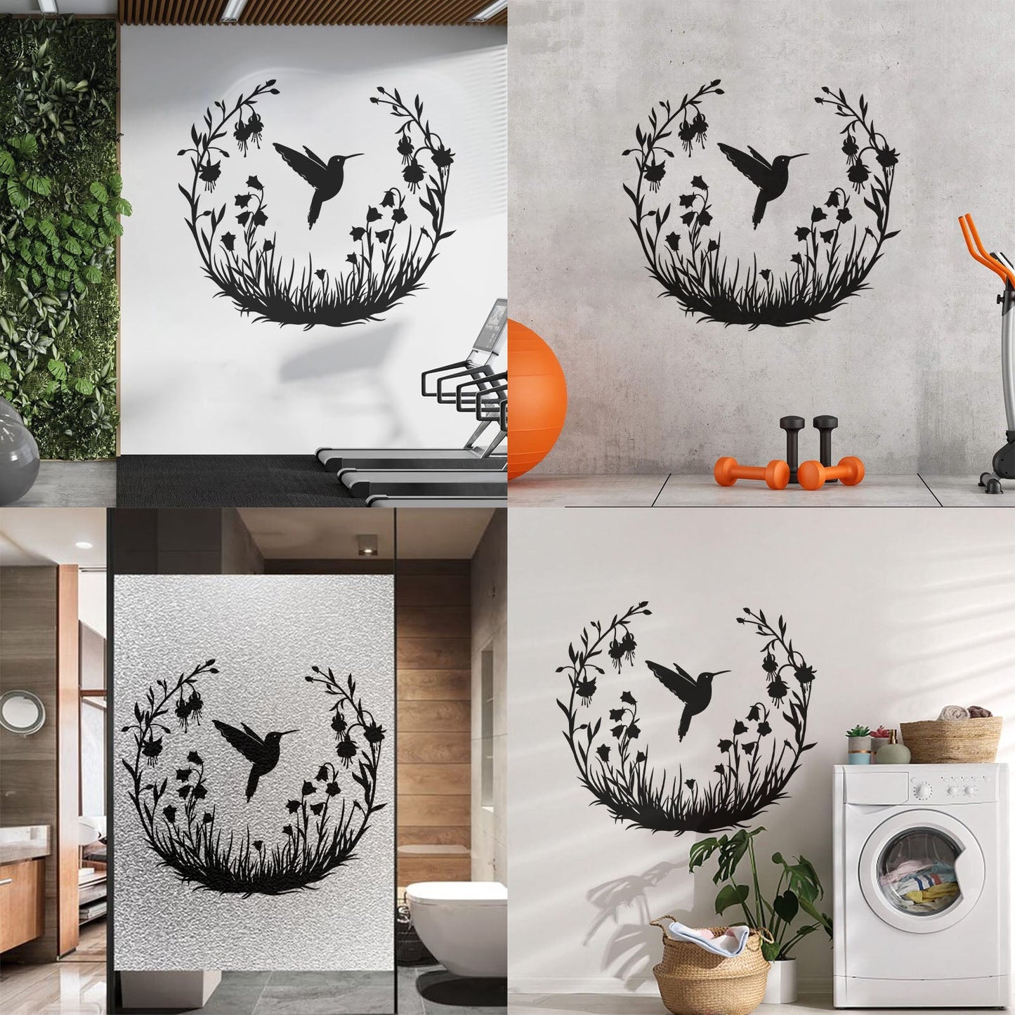 Vinyl Wall Stickers Hummingbird With Flowers Natural Flying Bird Circle Can Modify And Add Information