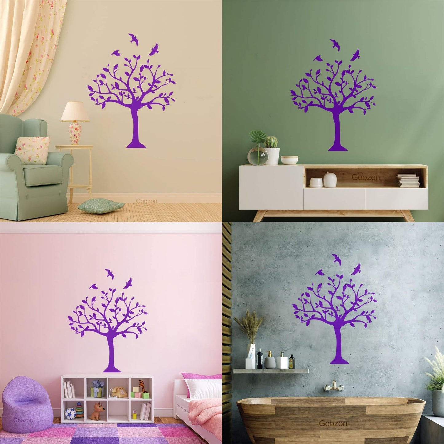 Tree Natural Birds Flowering Vinyl Art Sticker Do Not Damage The Wall Surface
