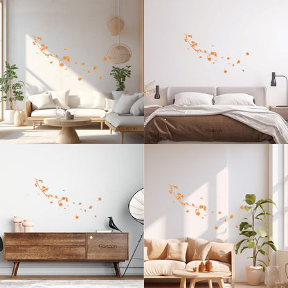 Wall Stickers Paster Paper Bird On A Maple Tree Branch Flowers Natural Store Decoration