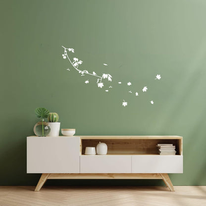 Wall Stickers Paster Paper Bird On A Maple Tree Branch Flowers Natural Store Decoration