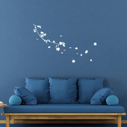 Wall Stickers Paster Paper Bird On A Maple Tree Branch Flowers Natural Store Decoration