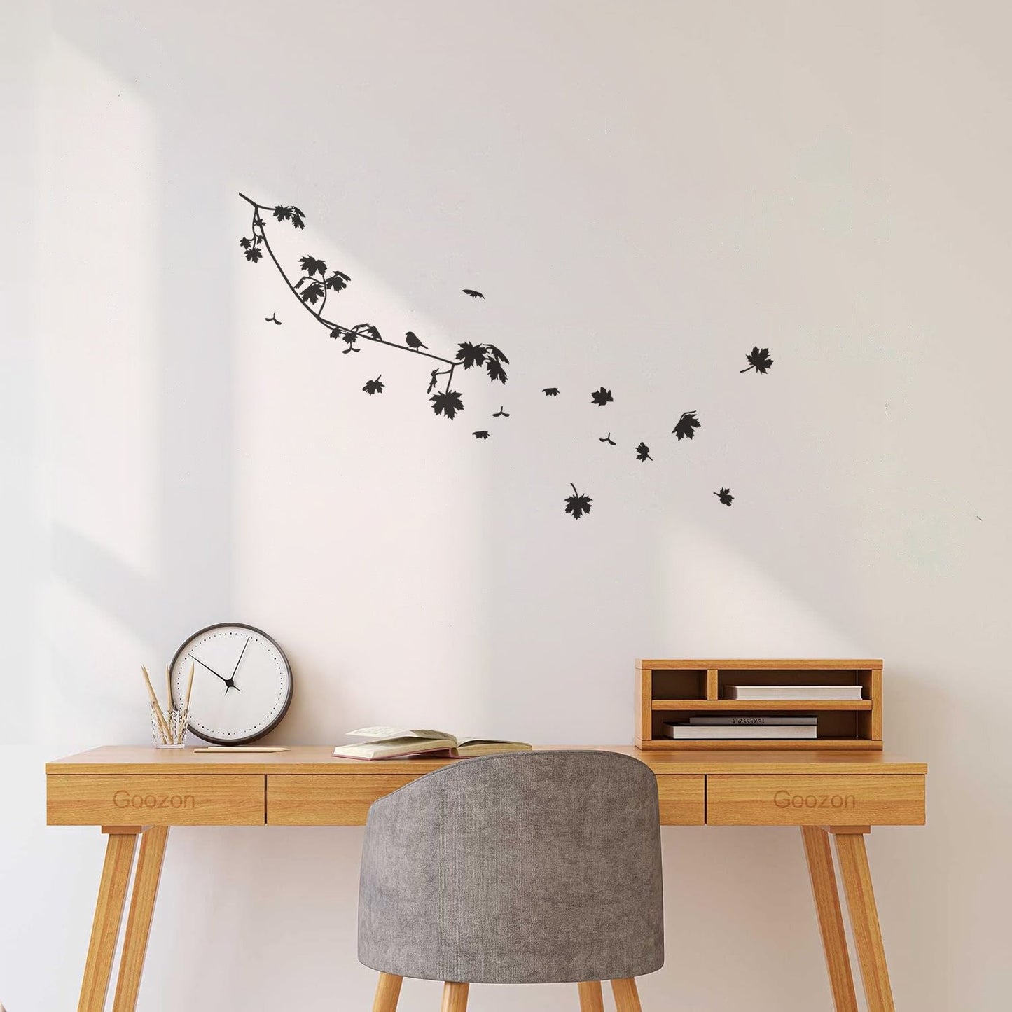 Wall Stickers Paster Paper Bird On A Maple Tree Branch Flowers Natural Store Decoration