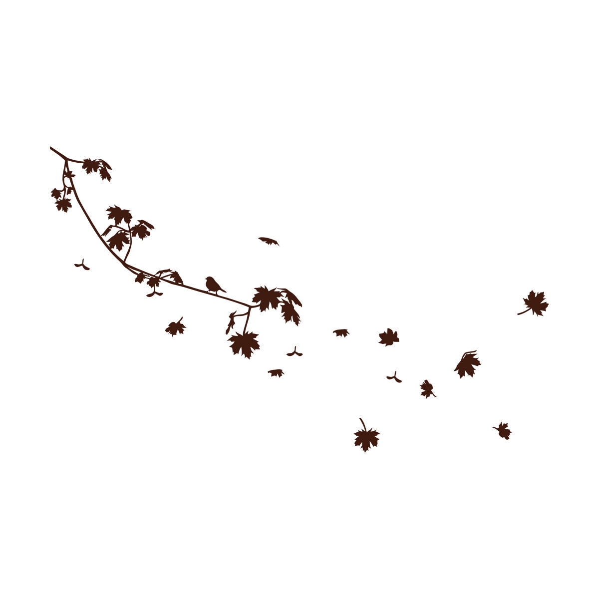 Wall Stickers Paster Paper Bird On A Maple Tree Branch Flowers Natural Store Decoration