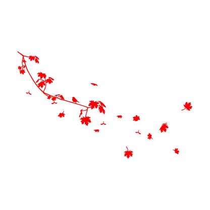 Wall Stickers Paster Paper Bird On A Maple Tree Branch Flowers Natural Store Decoration