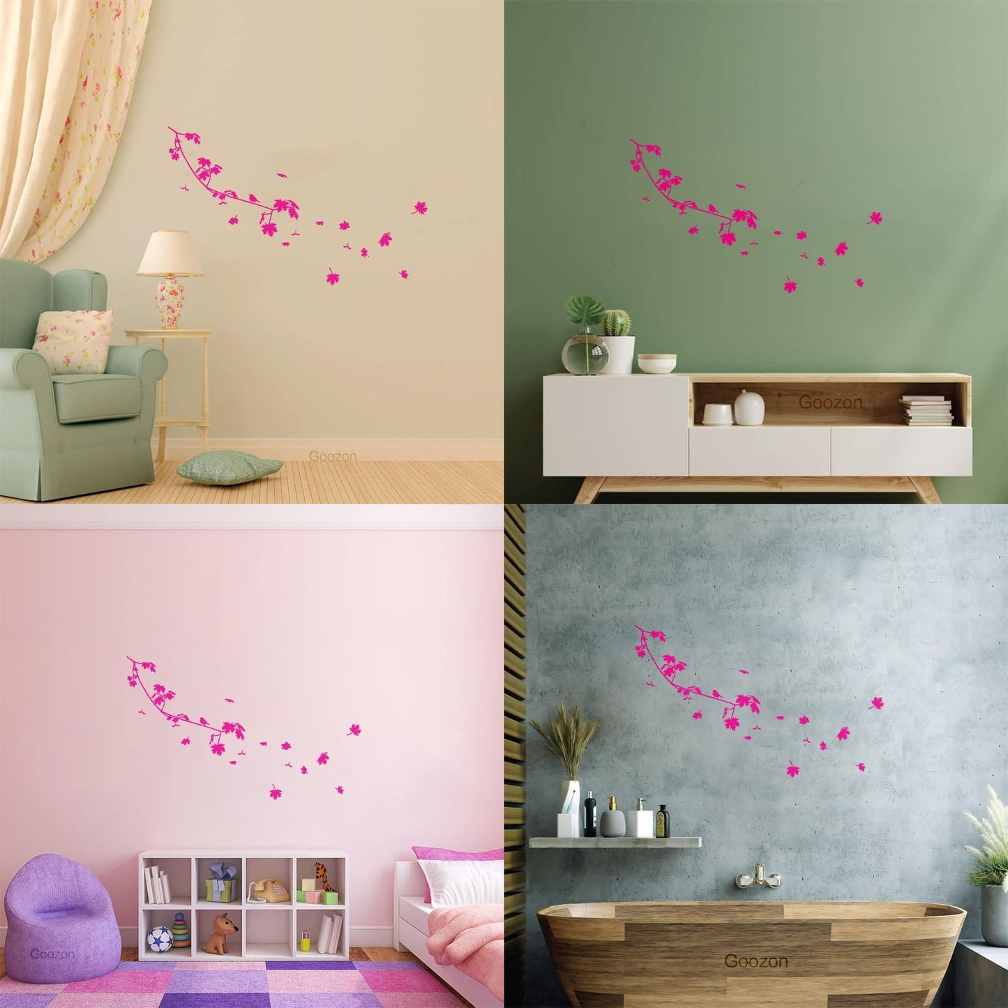 Wall Stickers Paster Paper Bird On A Maple Tree Branch Flowers Natural Store Decoration