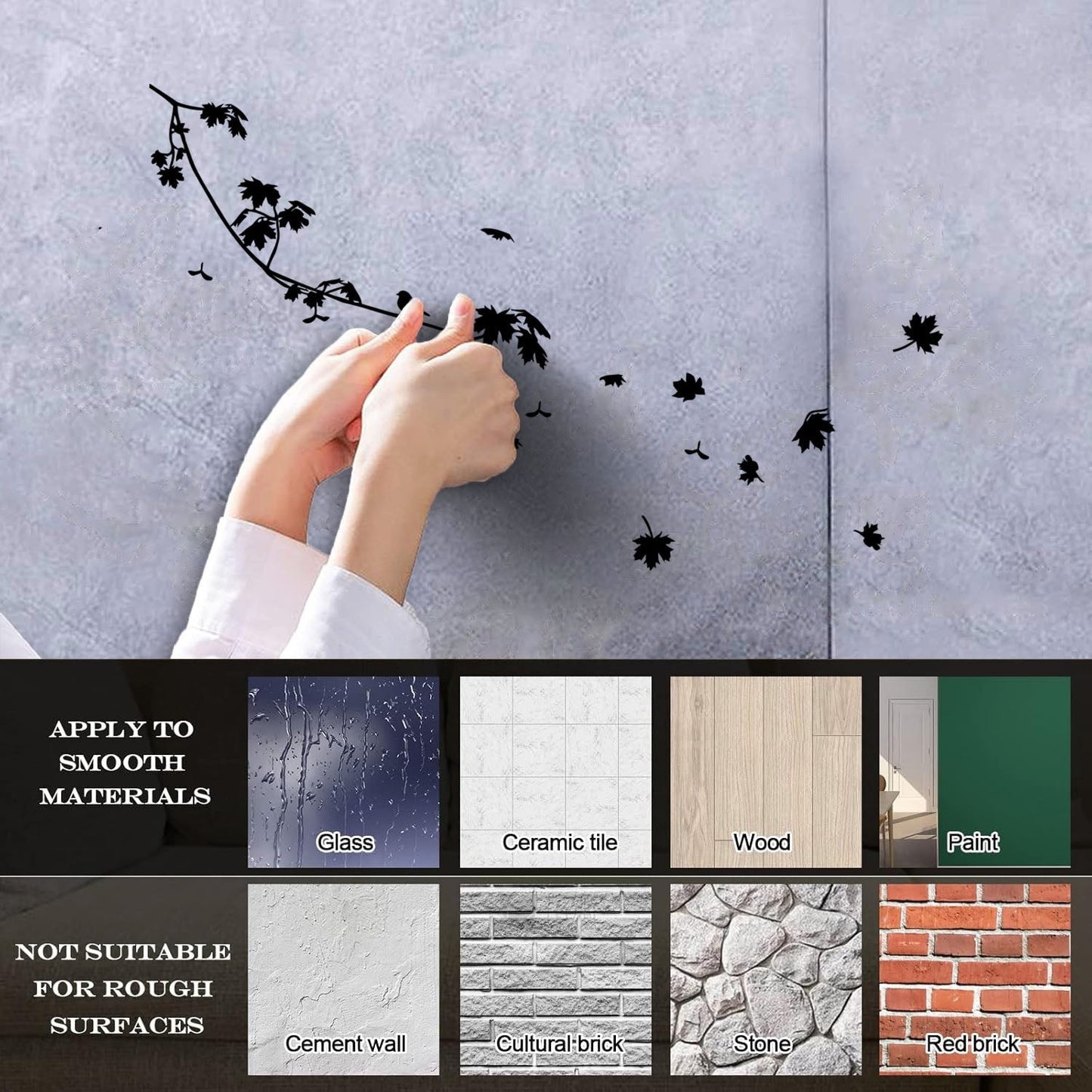 Wall Stickers Paster Paper Bird On A Maple Tree Branch Flowers Natural Store Decoration