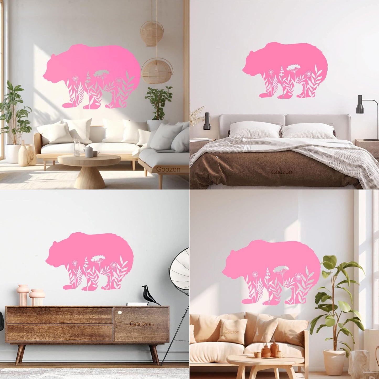 Wall Decals Pvc Floral Motif Bear Animal Predator Flowers Natural Personalized Customization