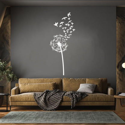 Vinyl Art Sticker Flower Dandelion With Birds Patterns Natural Summer Equipped With Transfer Film Kit