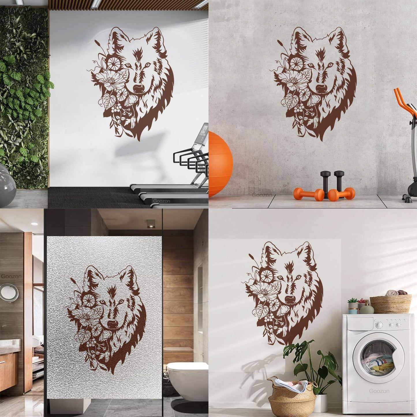 Wall Decals Pvc Flowers Floral Head Portrait Tribal Wolf Equipped With Transfer Film Kit