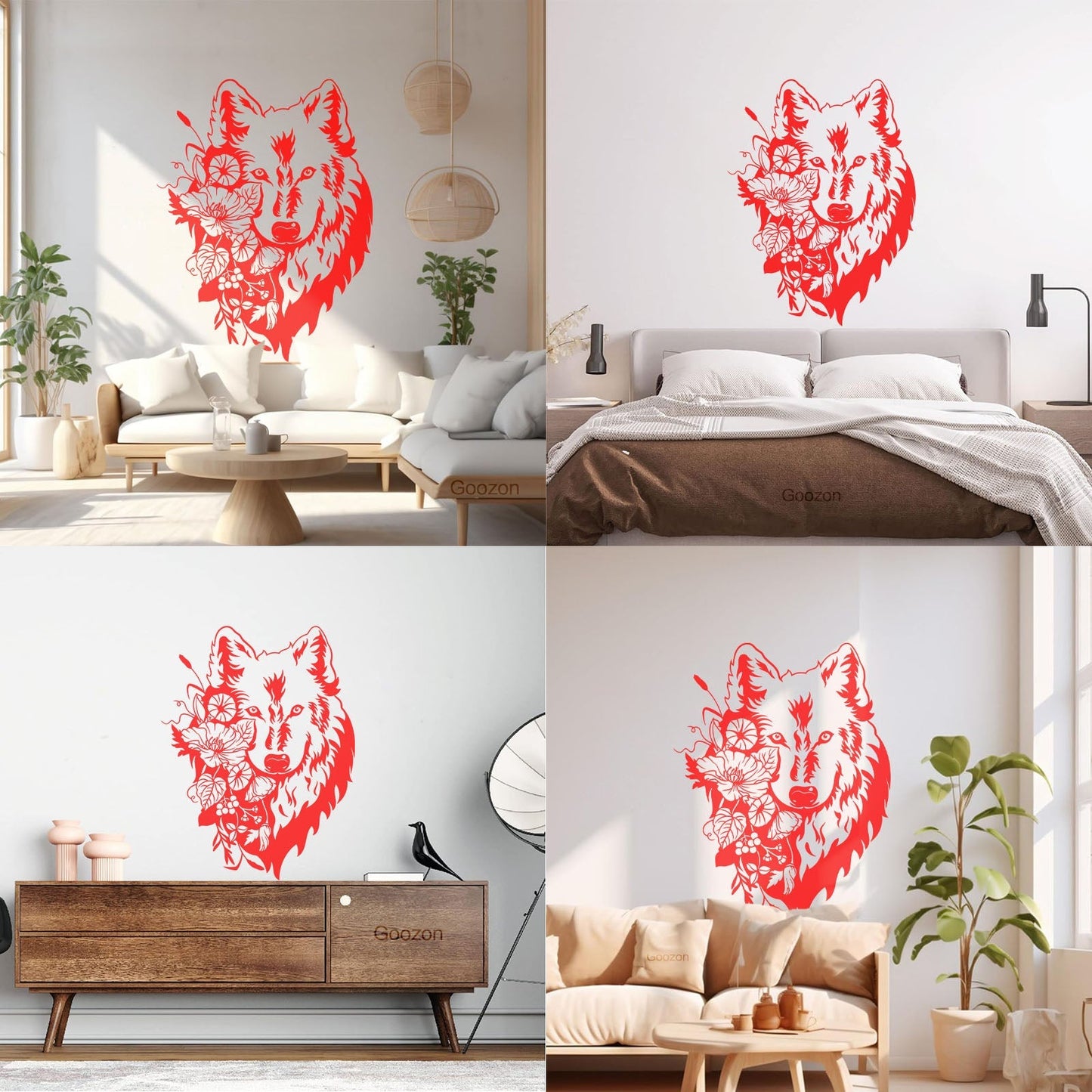 Wall Decals Pvc Flowers Floral Head Portrait Tribal Wolf Equipped With Transfer Film Kit
