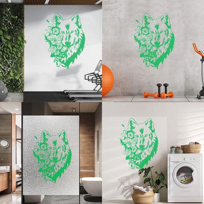 Wall Decals Pvc Flowers Floral Head Portrait Tribal Wolf Equipped With Transfer Film Kit