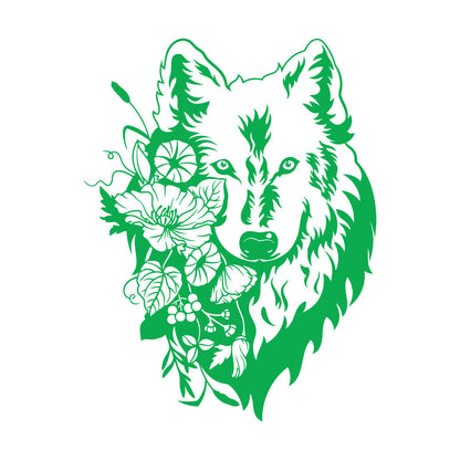 Wall Decals Pvc Flowers Floral Head Portrait Tribal Wolf Equipped With Transfer Film Kit