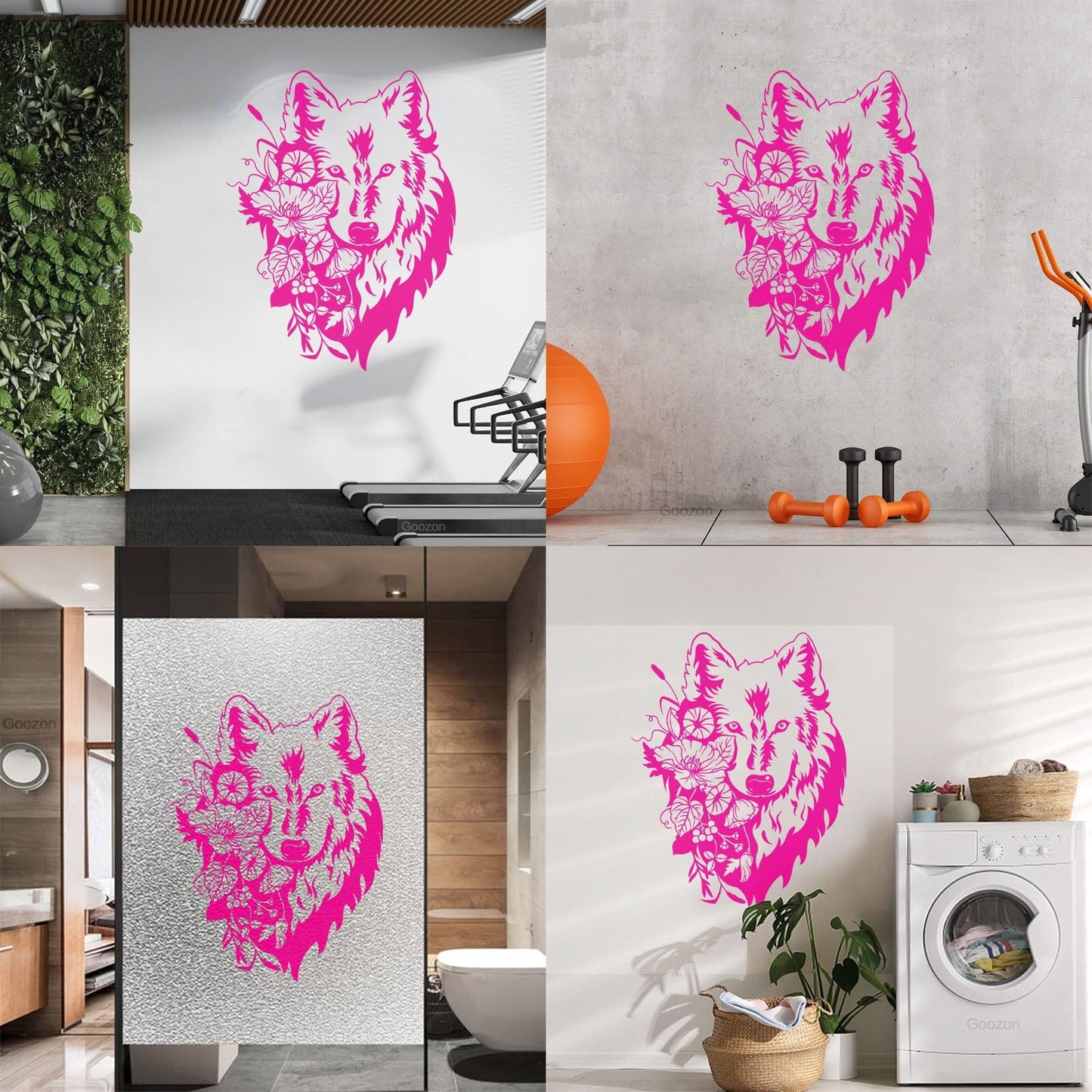 Wall Decals Pvc Flowers Floral Head Portrait Tribal Wolf Equipped With Transfer Film Kit