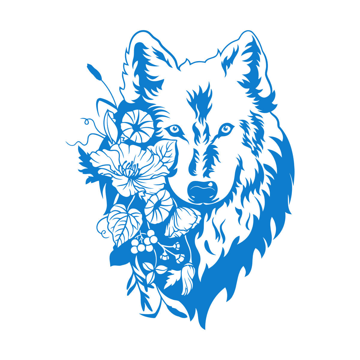 Wall Decals Pvc Flowers Floral Head Portrait Tribal Wolf Equipped With Transfer Film Kit