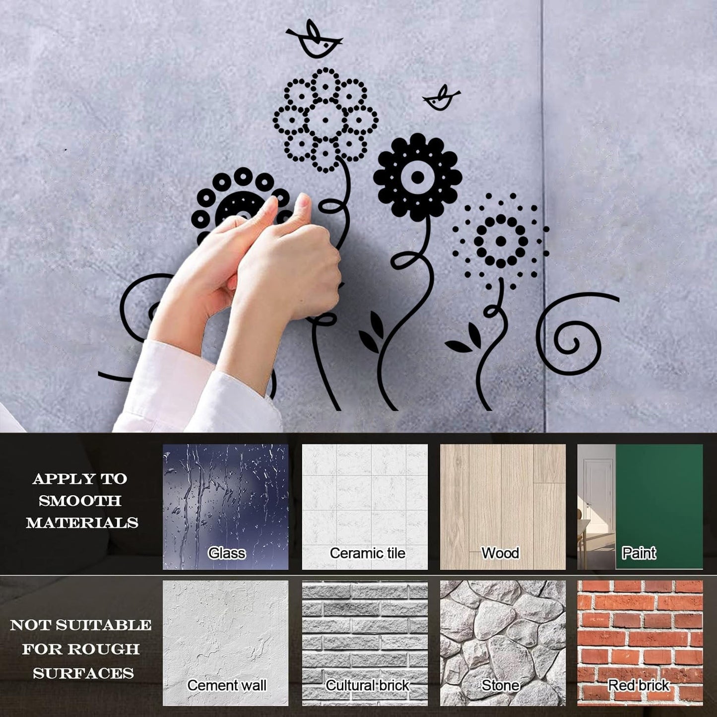 Lettering Stickers Flowers Garden Birds Natural Nursery Easy Installation