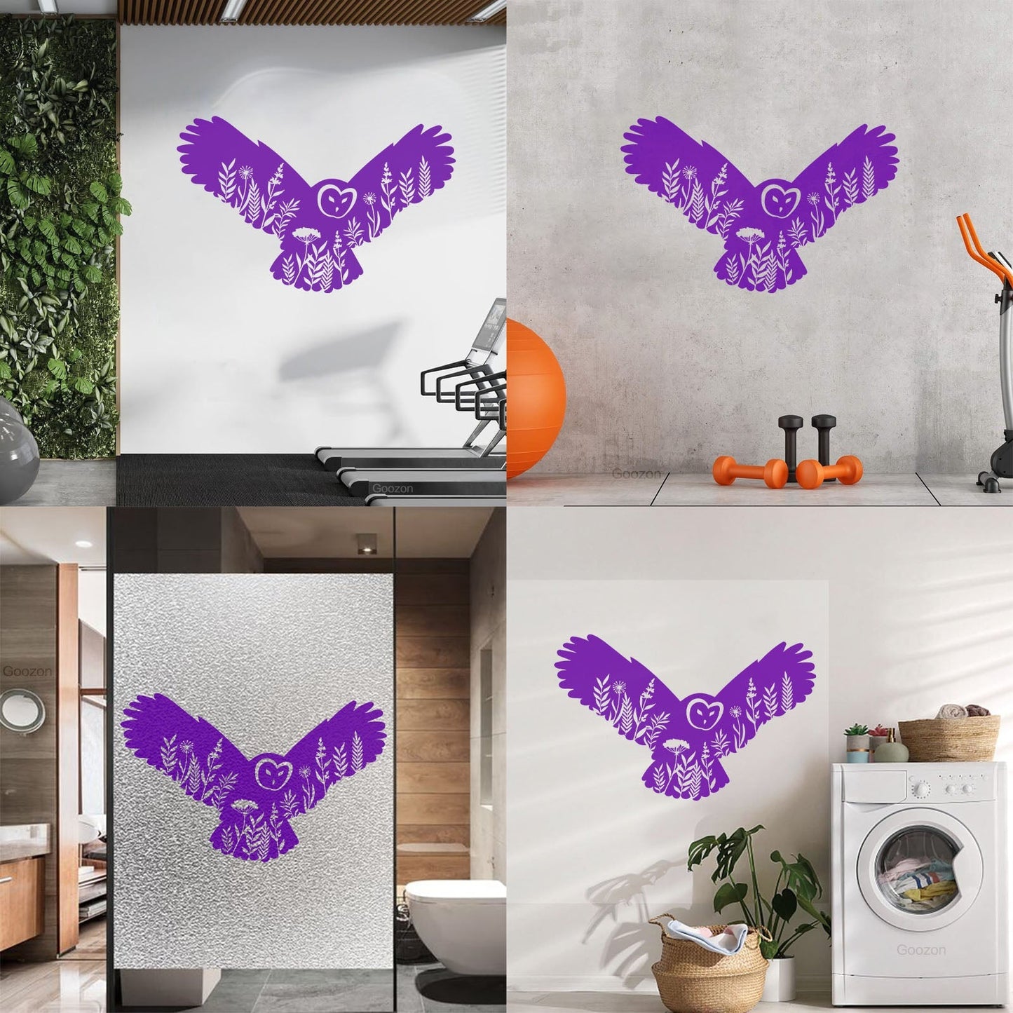 Engraving Stickers Owl Night Bird Flowers Natural Self Adhesive