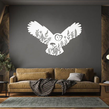 Engraving Stickers Owl Night Bird Flowers Natural Self Adhesive