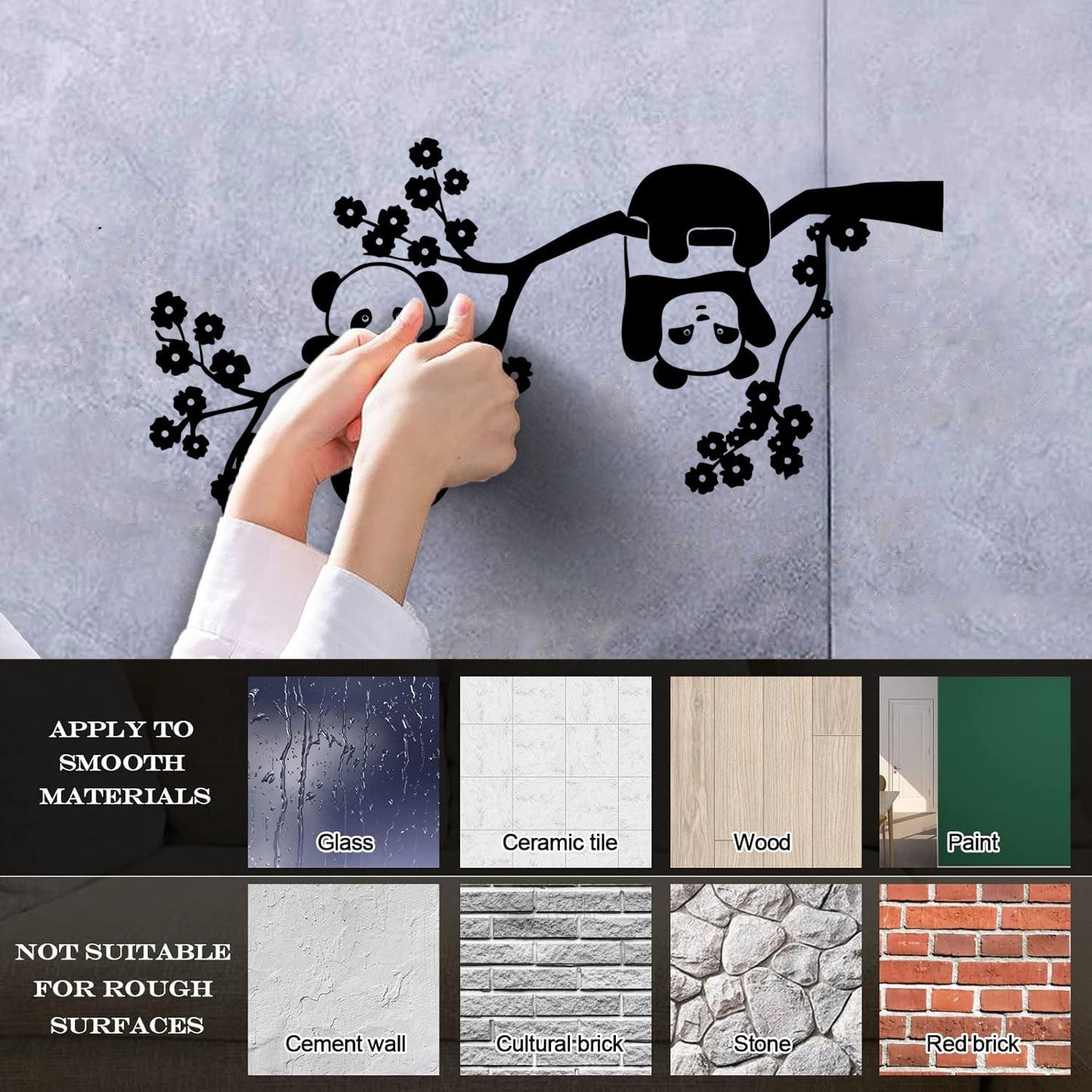 Panda Bears Cute Animals Zoo Tree Branch Flowers Wall Decals Pvc Multi Color Selection