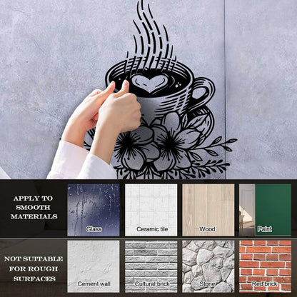 Wall Decals Tea Time Cup Of Tea Kitchen Cafe Flowers Self Adhesive