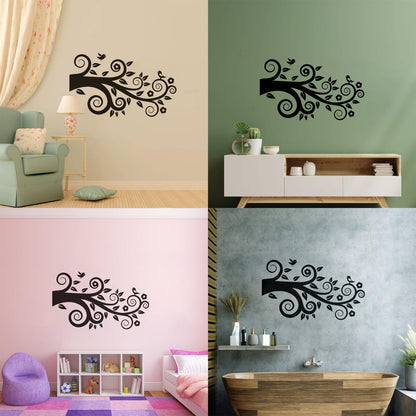 Tree Birds On Branch Flowers Romantic Wall Stickers Paster Paper Easy Installation