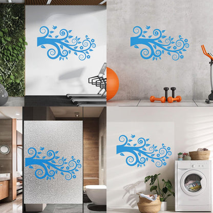 Tree Birds On Branch Flowers Romantic Wall Stickers Paster Paper Easy Installation