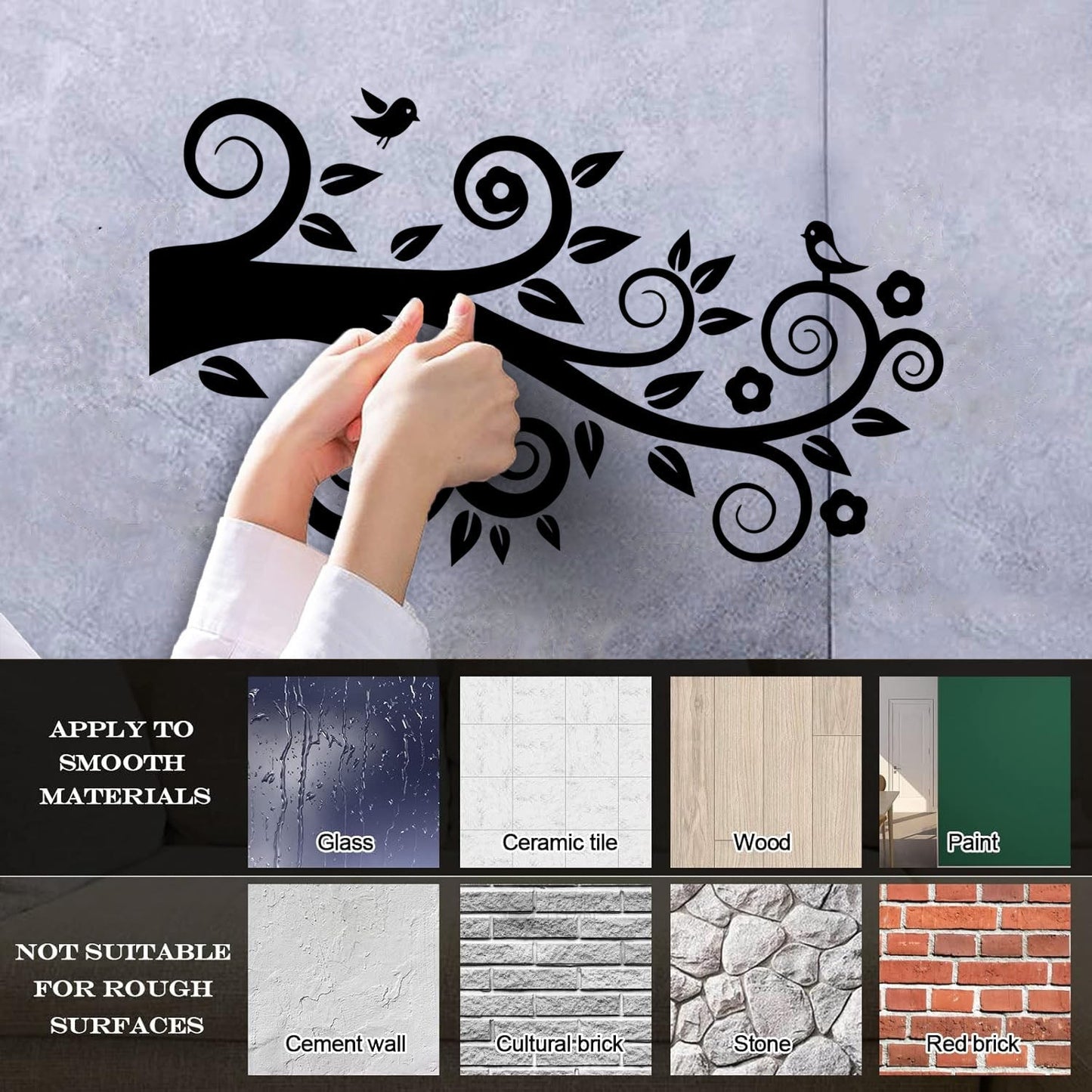 Tree Birds On Branch Flowers Romantic Wall Stickers Paster Paper Easy Installation