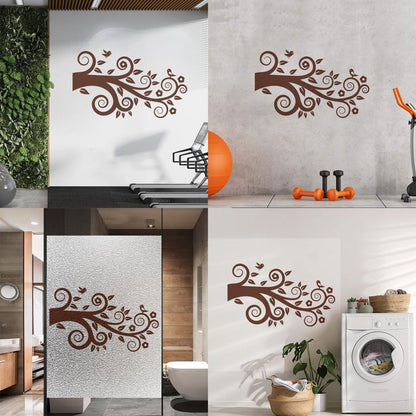 Tree Birds On Branch Flowers Romantic Wall Stickers Paster Paper Easy Installation