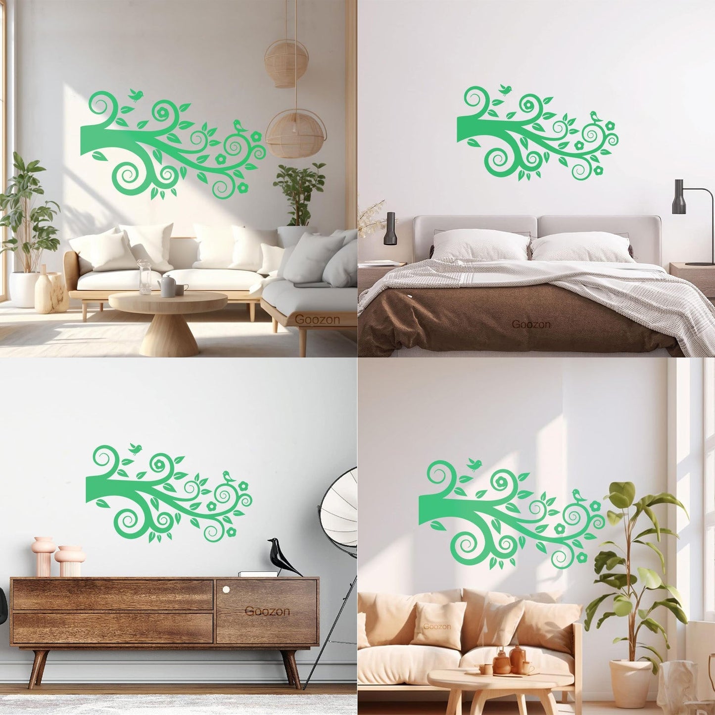 Tree Birds On Branch Flowers Romantic Wall Stickers Paster Paper Easy Installation