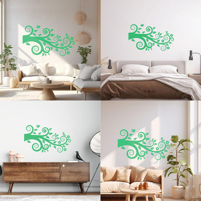Tree Birds On Branch Flowers Romantic Wall Stickers Paster Paper Easy Installation