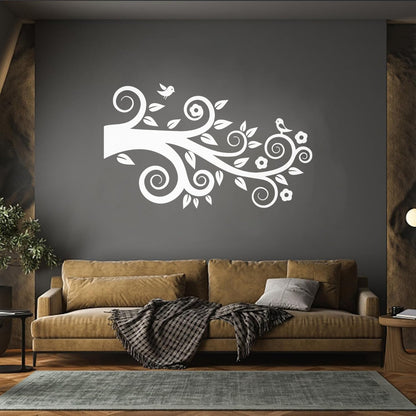 Tree Birds On Branch Flowers Romantic Wall Stickers Paster Paper Easy Installation