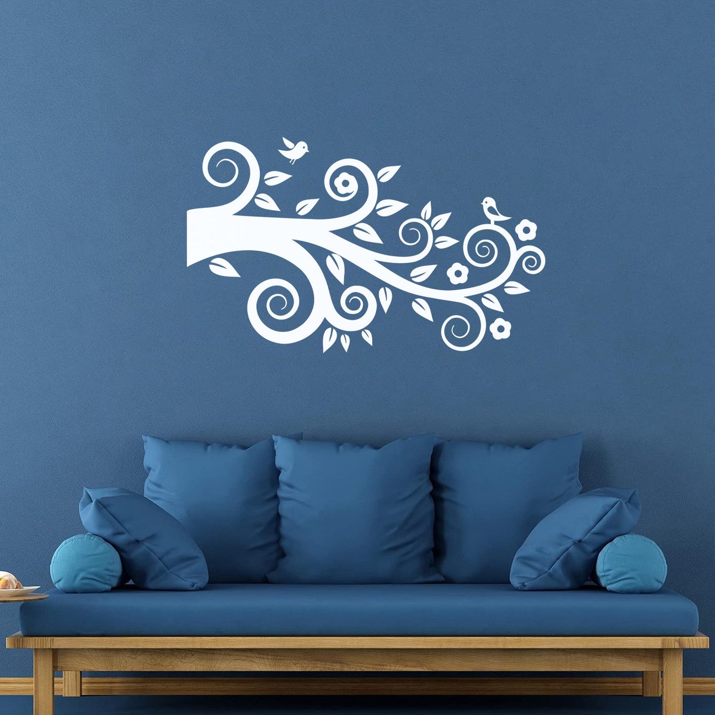 Tree Birds On Branch Flowers Romantic Wall Stickers Paster Paper Easy Installation