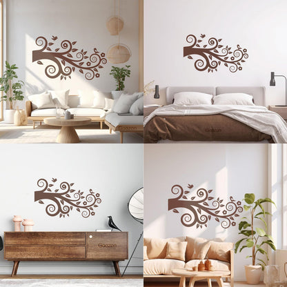 Tree Birds On Branch Flowers Romantic Wall Stickers Paster Paper Easy Installation