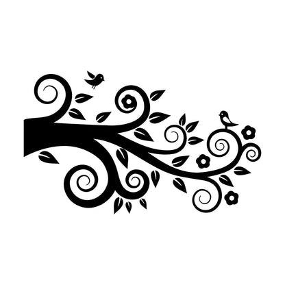 Tree Birds On Branch Flowers Romantic Wall Stickers Paster Paper Easy Installation