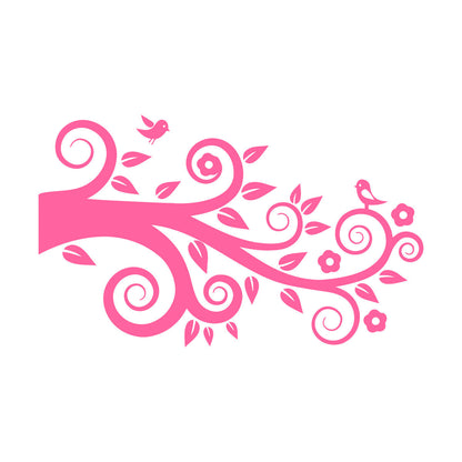 Tree Birds On Branch Flowers Romantic Wall Stickers Paster Paper Easy Installation