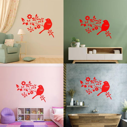 Bird Branch Natural Flowers Leaves Wall Decals Pvc Self Adhesive