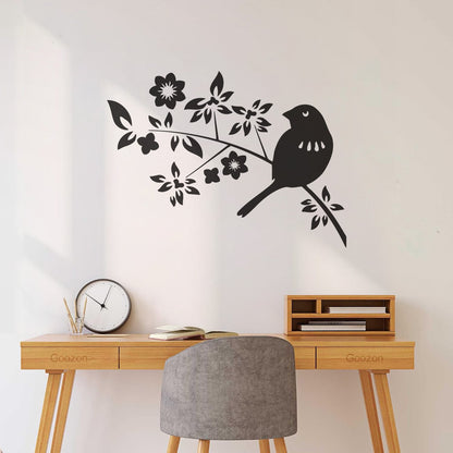 Bird Branch Natural Flowers Leaves Wall Decals Pvc Self Adhesive