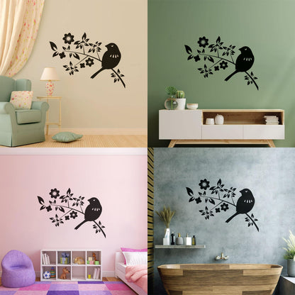 Bird Branch Natural Flowers Leaves Wall Decals Pvc Self Adhesive