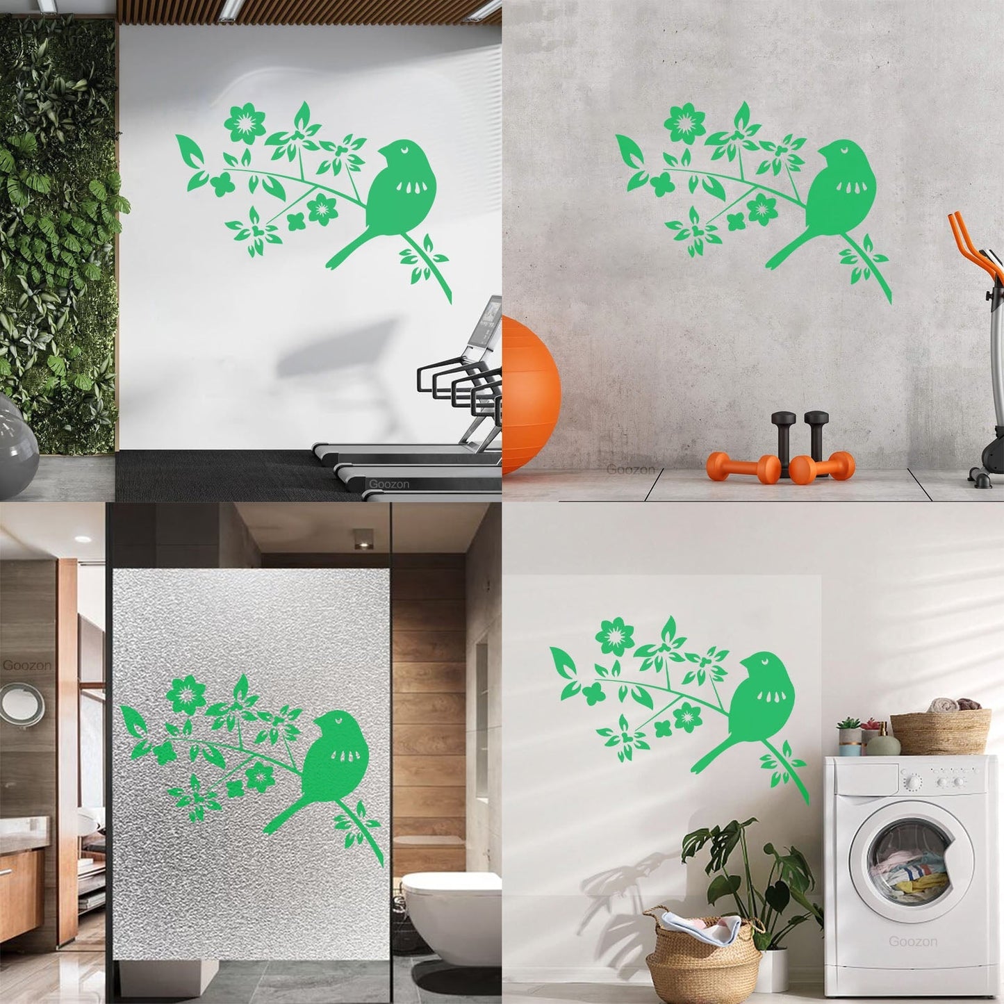 Bird Branch Natural Flowers Leaves Wall Decals Pvc Self Adhesive